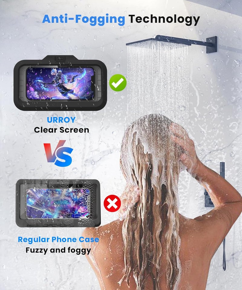 URROY Shower Phone Holder Waterproof One-Touch Open Shower Phone Case Anti-Fog & Sensitive Touchscreen Bathroom Wall Phone Mount Stand Universal Fit for iPhone & Smartphones Gift for Men Women Black - Image 3